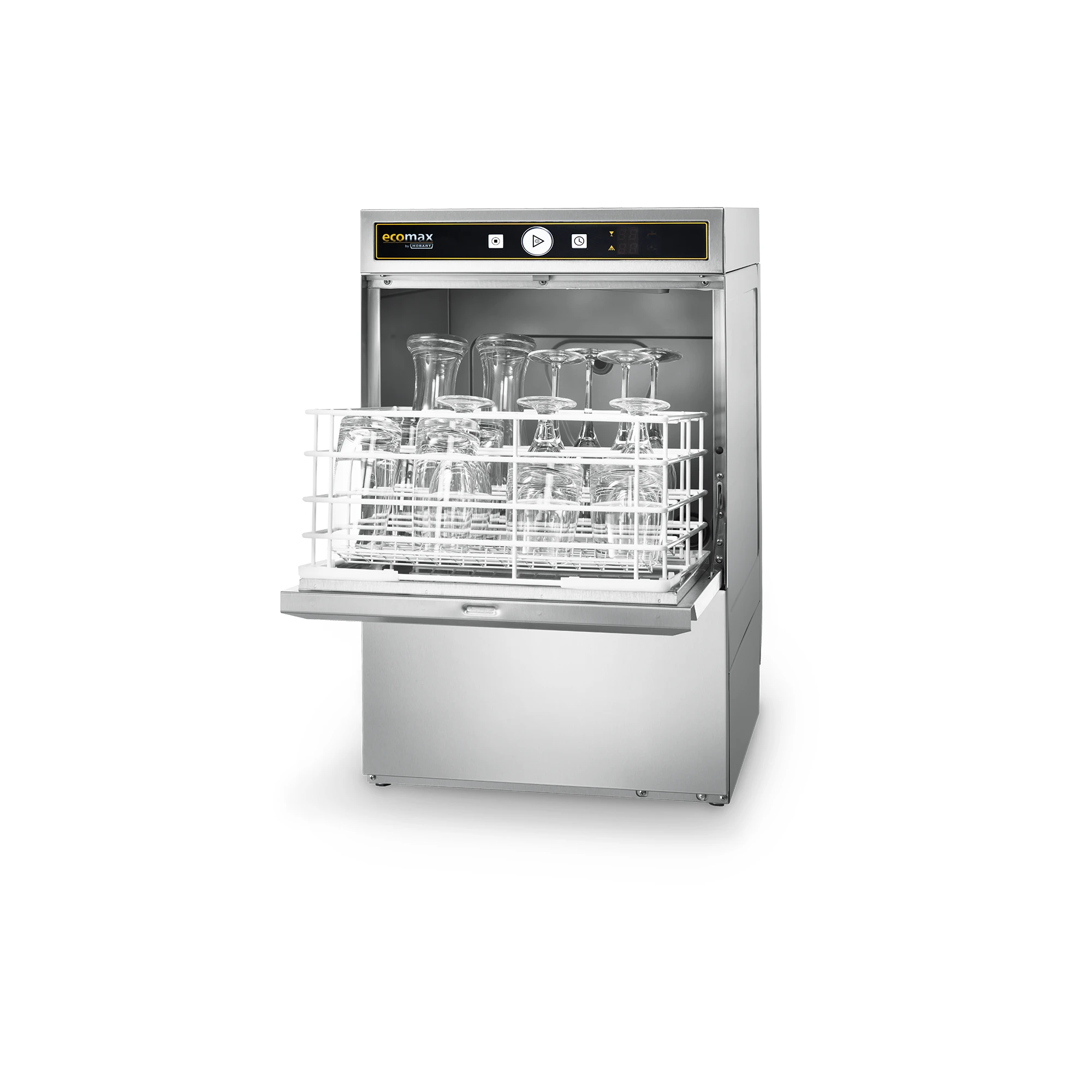 Ecomax G404 Glaeserspuelmaschine geoeffnet mit Glaeserkorb