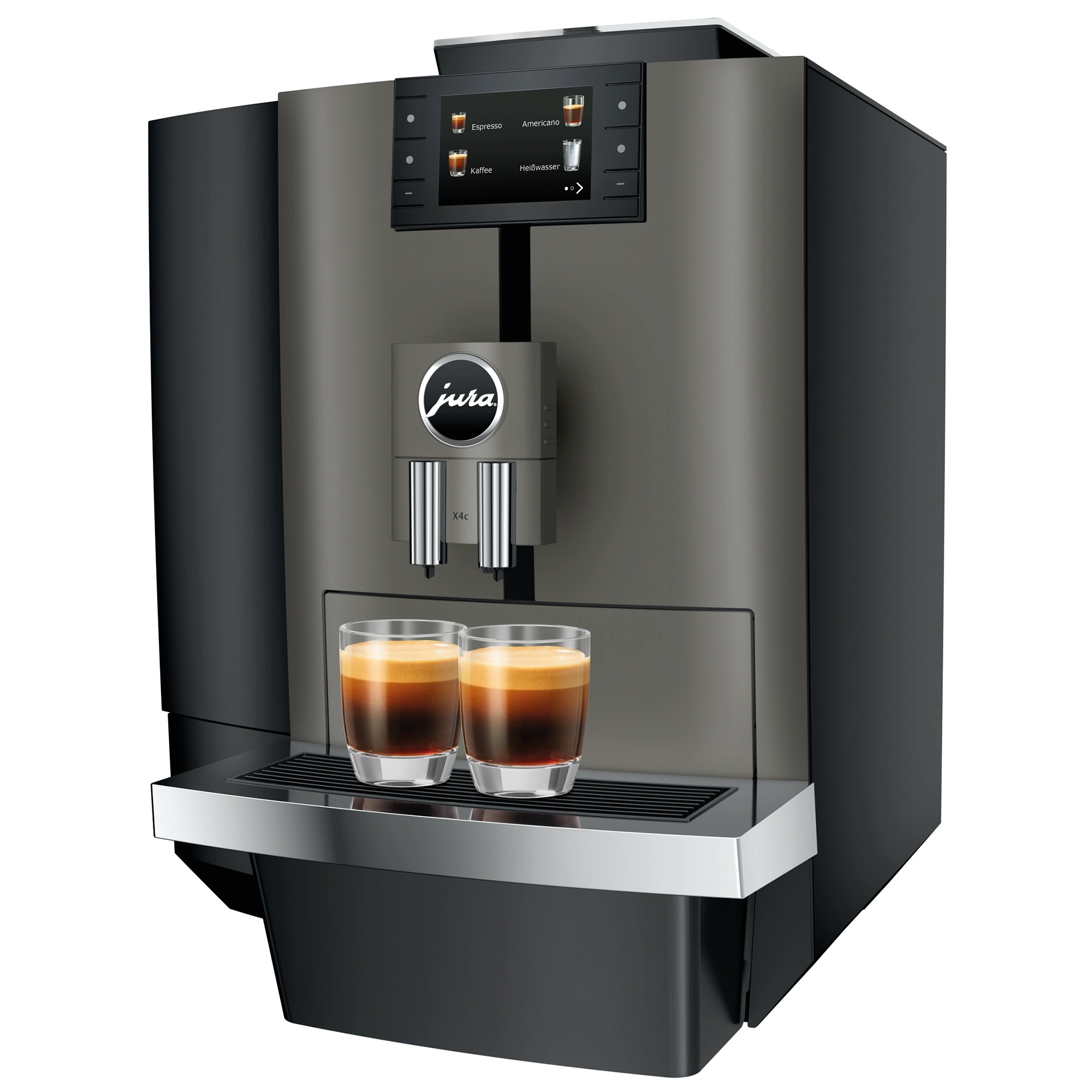 Jura Kaffeevollautomat 15626 X4c in der Seitenansicht rechte Seite mit zwei befüllten Tassen
