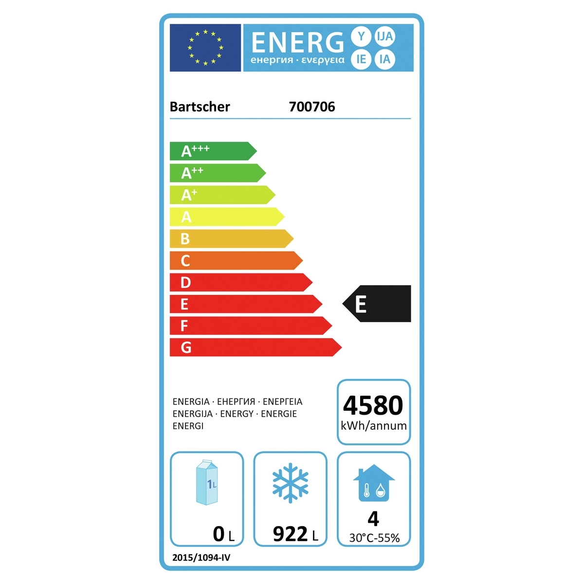 Bartscher 700706 Energielabel