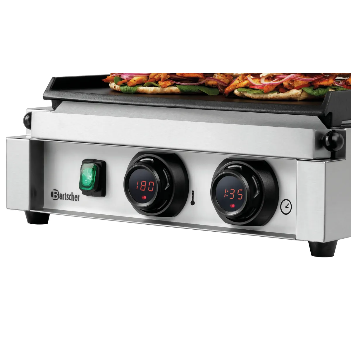 Bartscher A150976 Kontaktgrill Ansicht Bedienfeld nah mit Essen